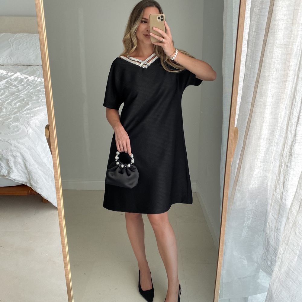 New Little Black Dress w Glitter Straps, S